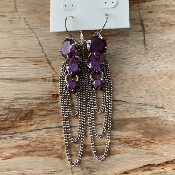 Dyrberg/Kern Melance Purple Cubic Zirconia Chandelier french hook earrings - Picture 4 of 5